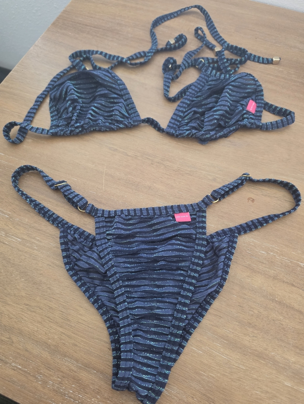Oh Lola Copacabana Nights Sheer Micro Bikini Set, Navy Shimmer